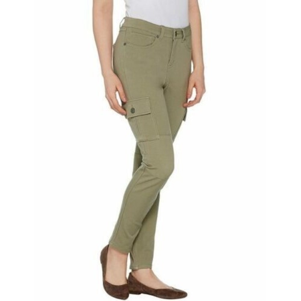 G.I.L.I. Petite Colored Denim Cargo Jegging, Olive, 12P